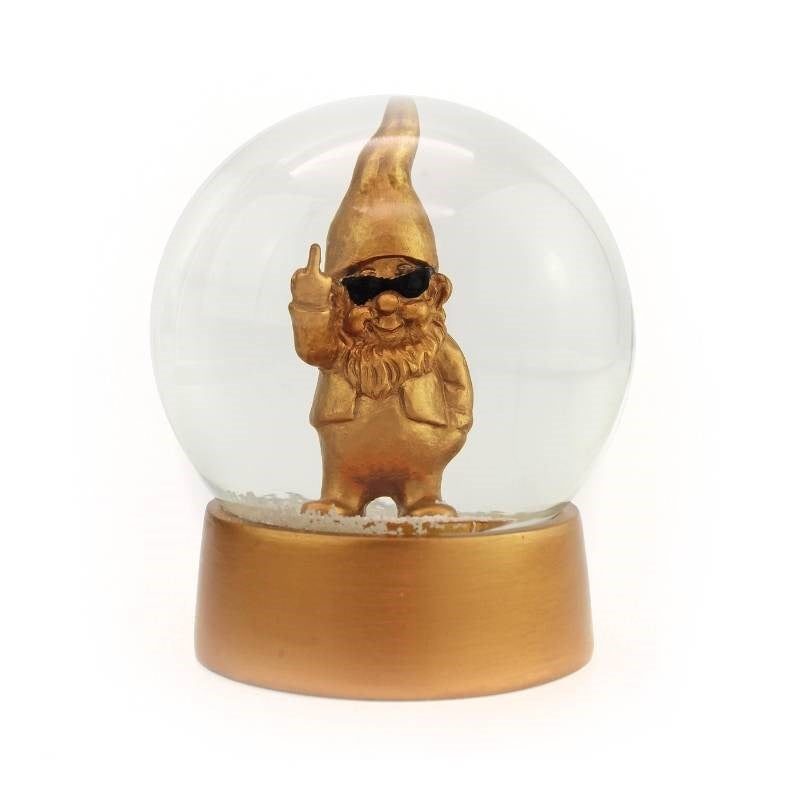 Cheeky Gnome Snow Globe in bronzed gold