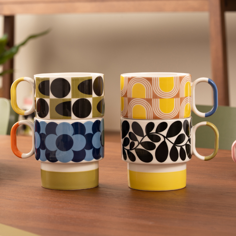 Retro Stripe Stacking Mug, 275ml, in green