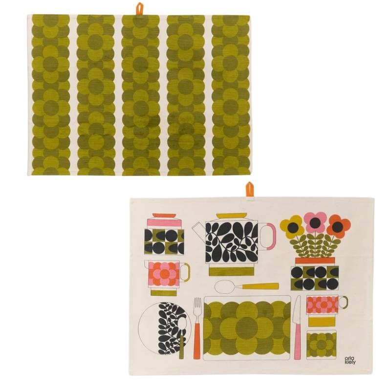 Retro Stripe Tea Towels, set of 2, in green