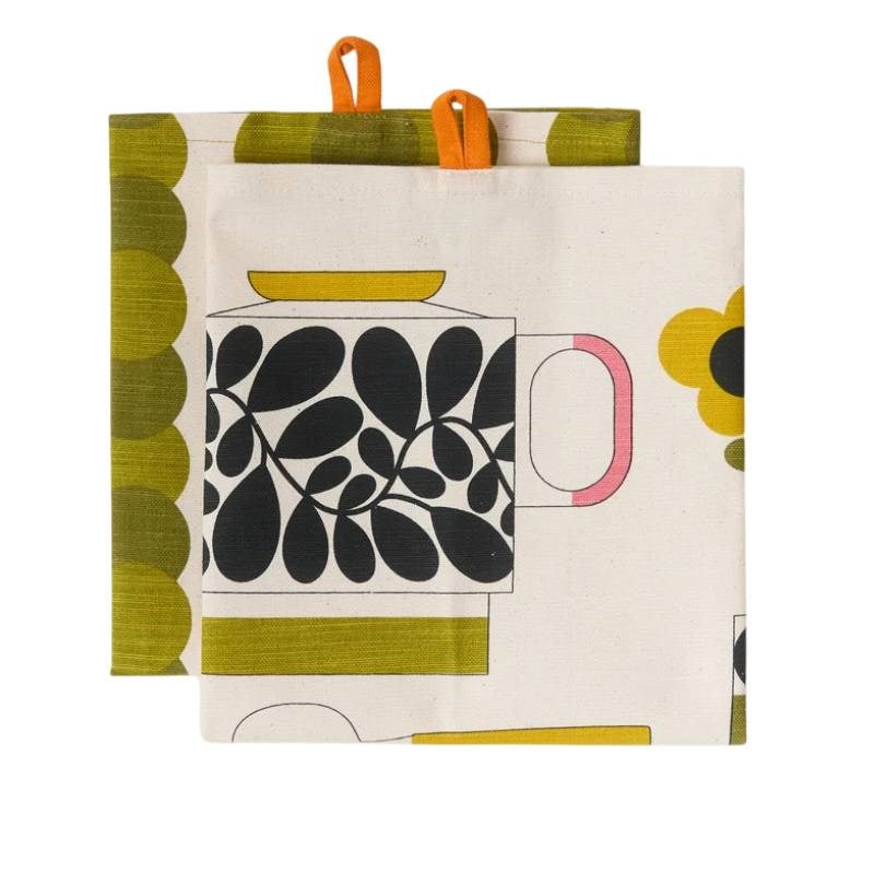 Retro Stripe Tea Towels, set of 2, in green