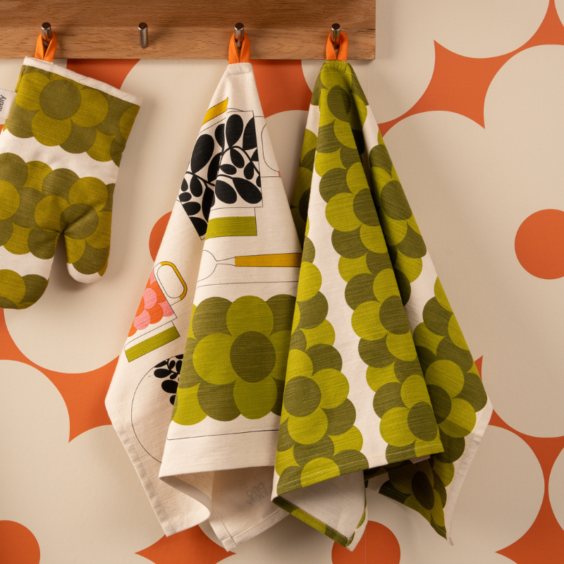 Retro Stripe Tea Towels, set of 2, in green