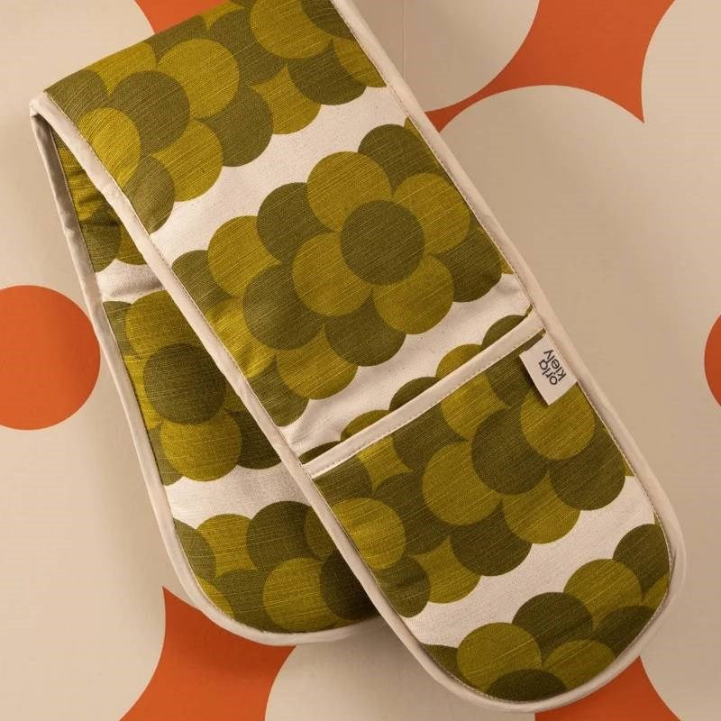 Retro Stripe Double Oven Glove in green