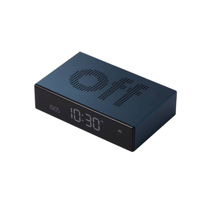 Lexon Flip Premium Alarm Clock in aluminium dark blue