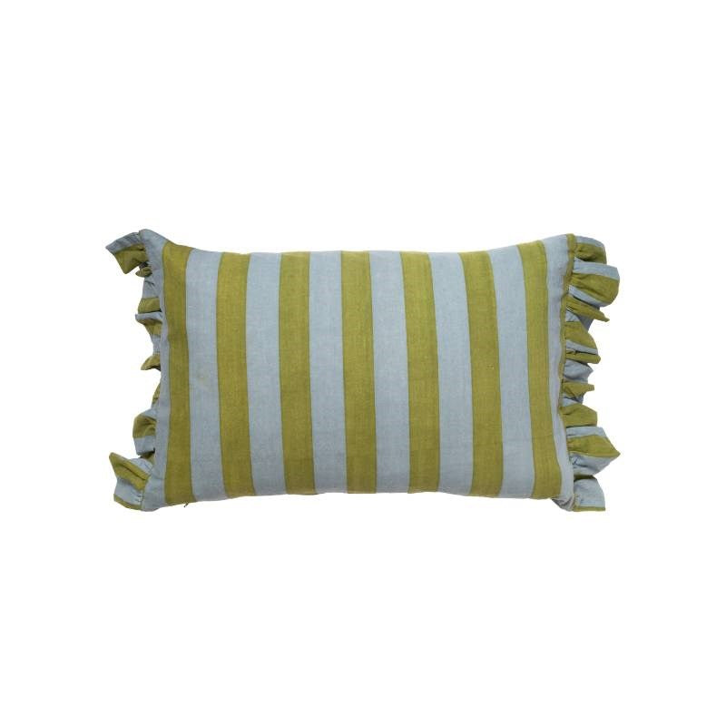 Artisan Stripe Cushion Cover 60x40cm with Fringes in green, blue