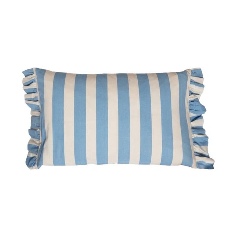 Artisan Stripe Cushion Cover 60x40cm with Fringes in ivory, blue