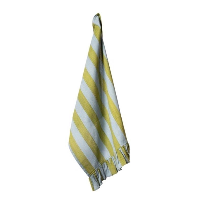 Artisan Stripe Tea Towel with Fringes in green, blue