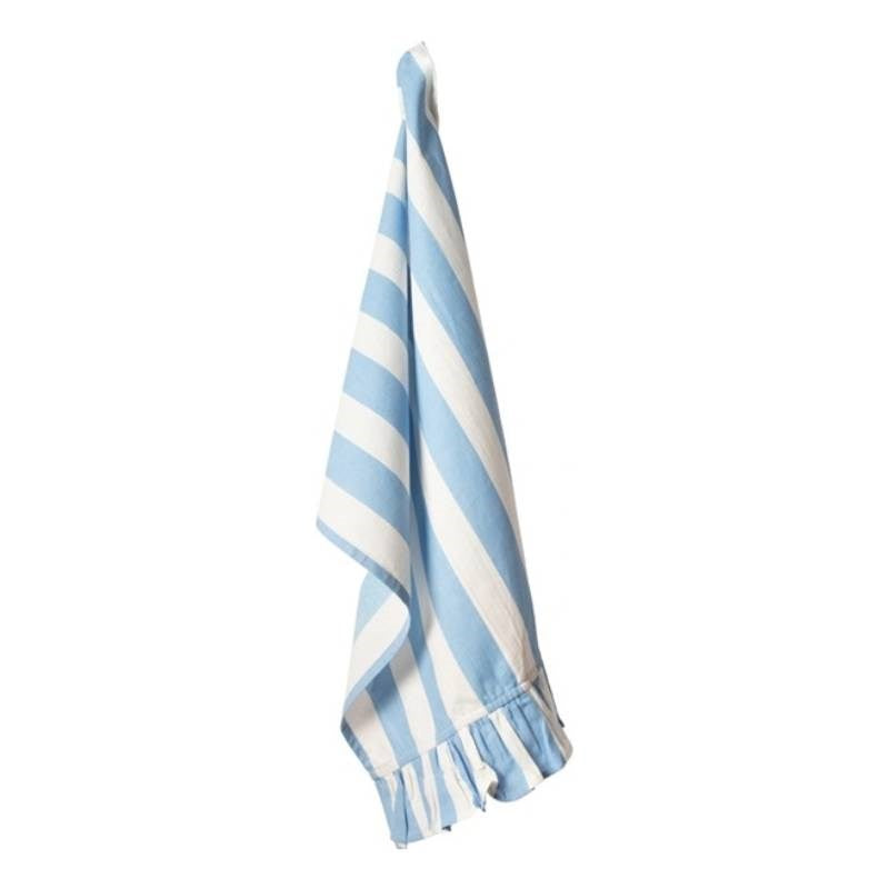Artisan Stripe Tea Towel with Fringes in ivory, blue