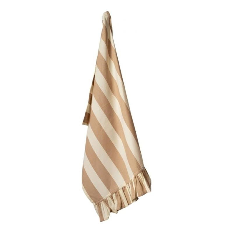 Artisan Stripe Tea Towel with Fringes in ivory, sand