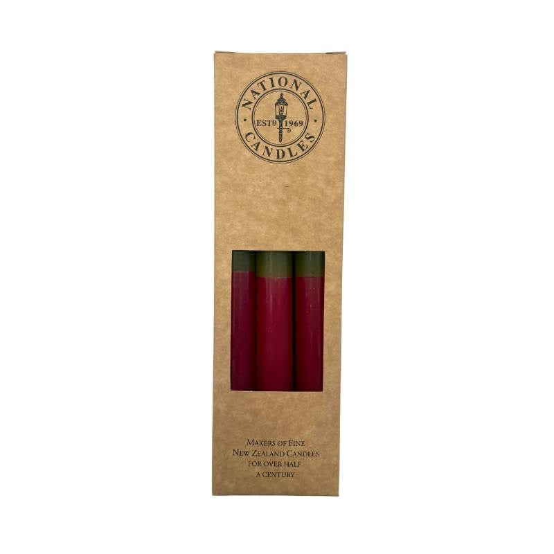 TWO TONE Taper Candle 240mm set of 6: 3x Cherry/Olive, 3x Olive/Cherry