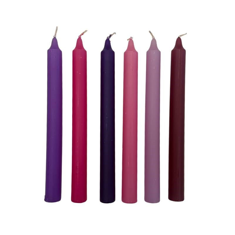 Pinks and Purples Taper Candle 240mm set of 6 in Bloom, Lilac, Purple, Hot Pink, Rose, Plum