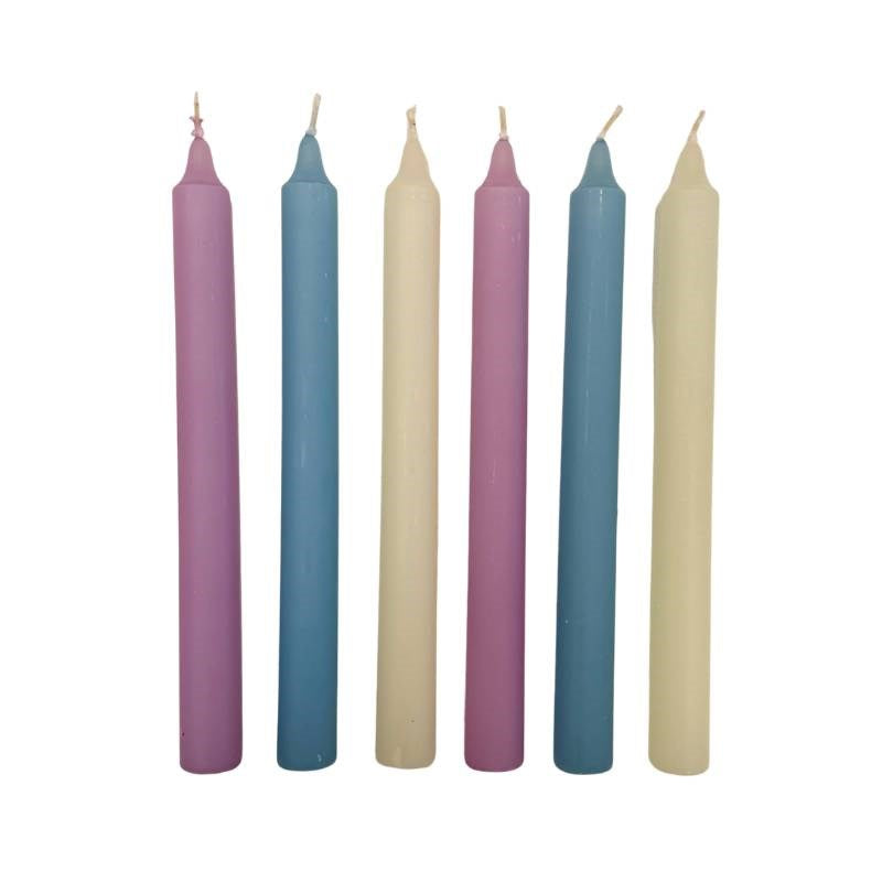 Happy Daze Taper Candle 240mm set of 6 in Bloom, Sky Blue, Ivory