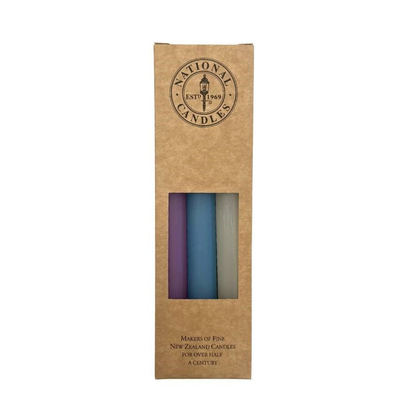 Happy Daze Taper Candle 240mm set of 6 in Bloom, Sky Blue, Ivory