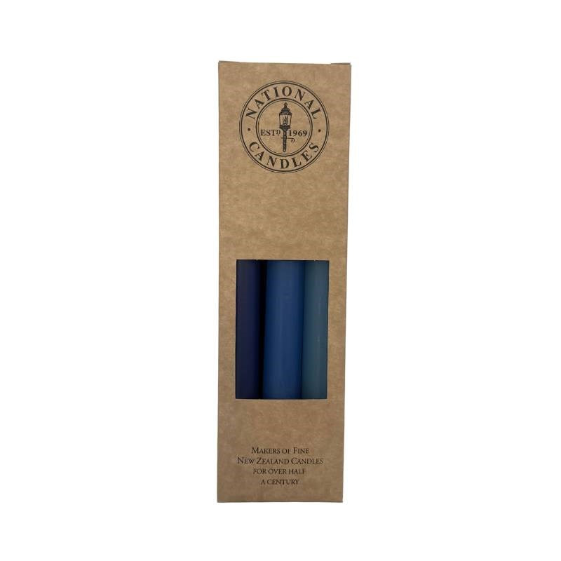 Blues Taper Candle 240mm set of 6 in Blue Bell, Lake Blue, Sky Blue