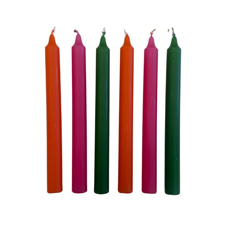 Shagadyllic Taper Candle 240mm set of 6 in Citrus, Hot Pink, Orange