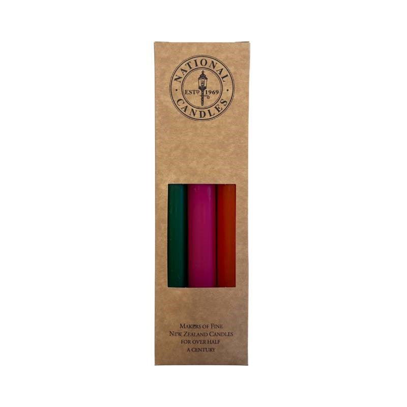 Shagadyllic Taper Candle 240mm set of 6 in Citrus, Hot Pink, Orange