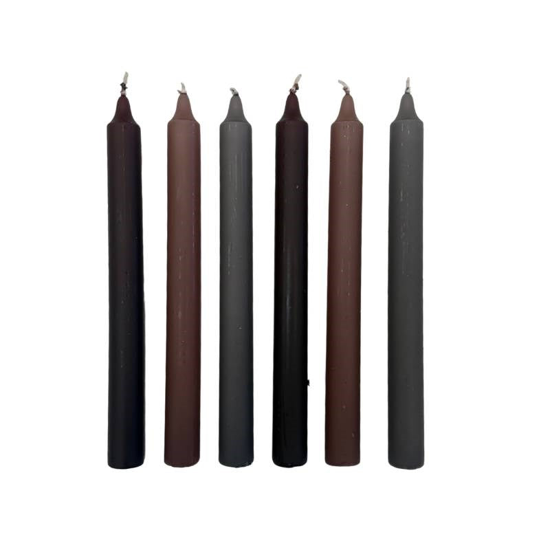 Winter Pudding Taper Candle 240mm set of 6 in Chocolate, Mocha, Stone