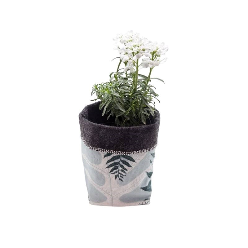 Small Eco Plant Cosy in Mixed Ferns, aqua with grey felt