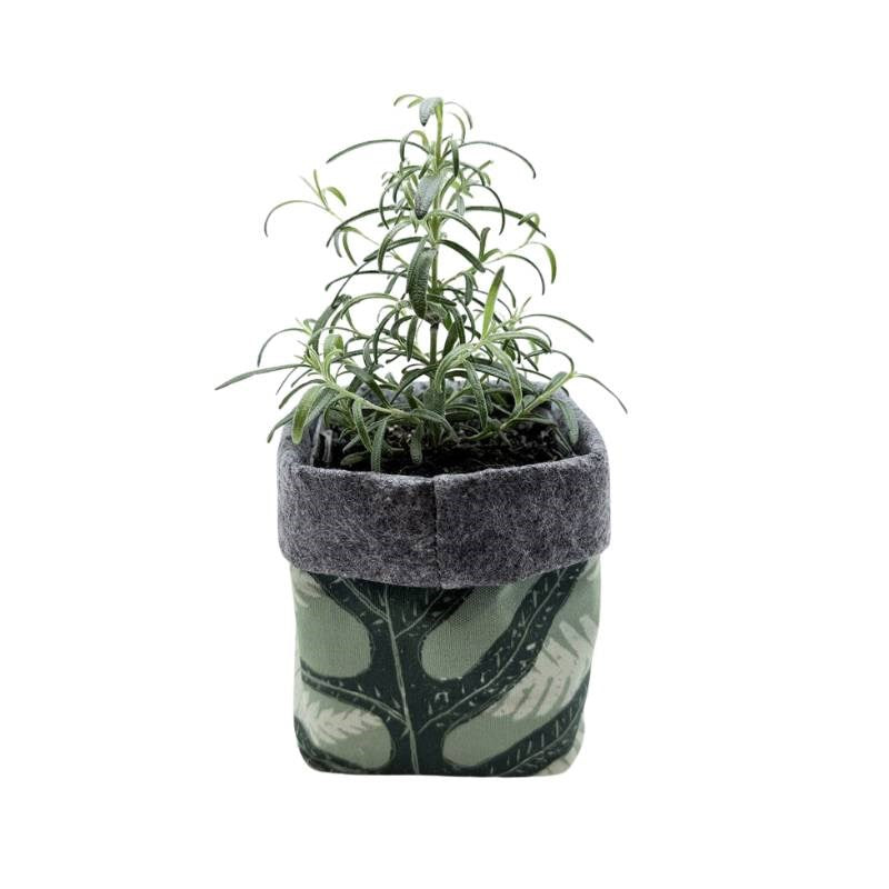 Small Eco Plant Cosy in Mixed Ferns, green with mid grey felt
