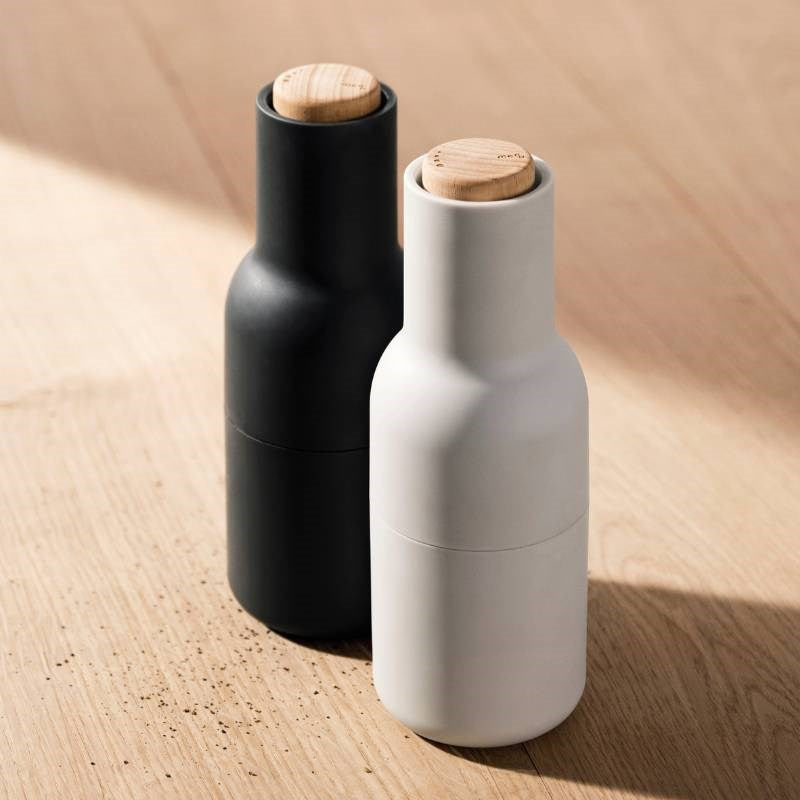 Audo Salt and Pepper Bottle Grinders, Ash/Carbon with beech lid