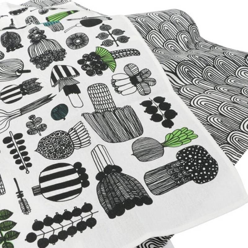 Marimekko Puutarhurin Tea Towel Set in black, green