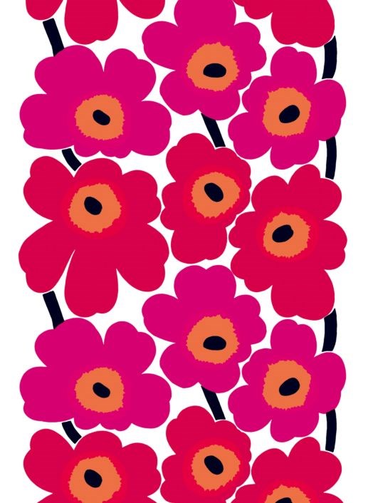 Unikko organic cotton Fabric in Pink and Red