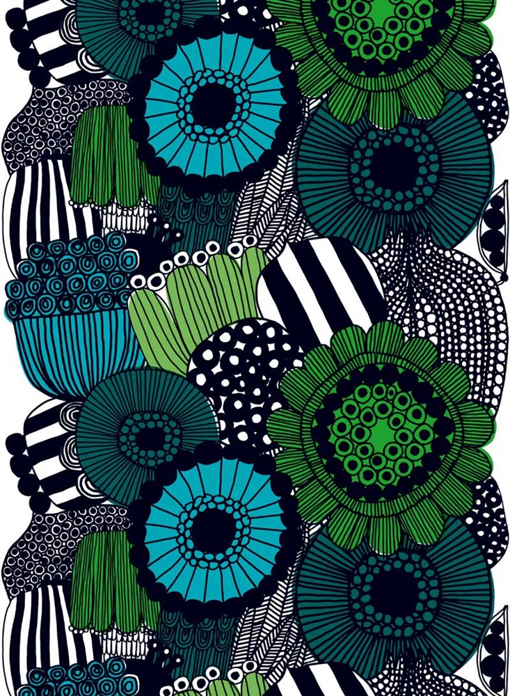 Siirtolapuutarha Fabric in white, green, black