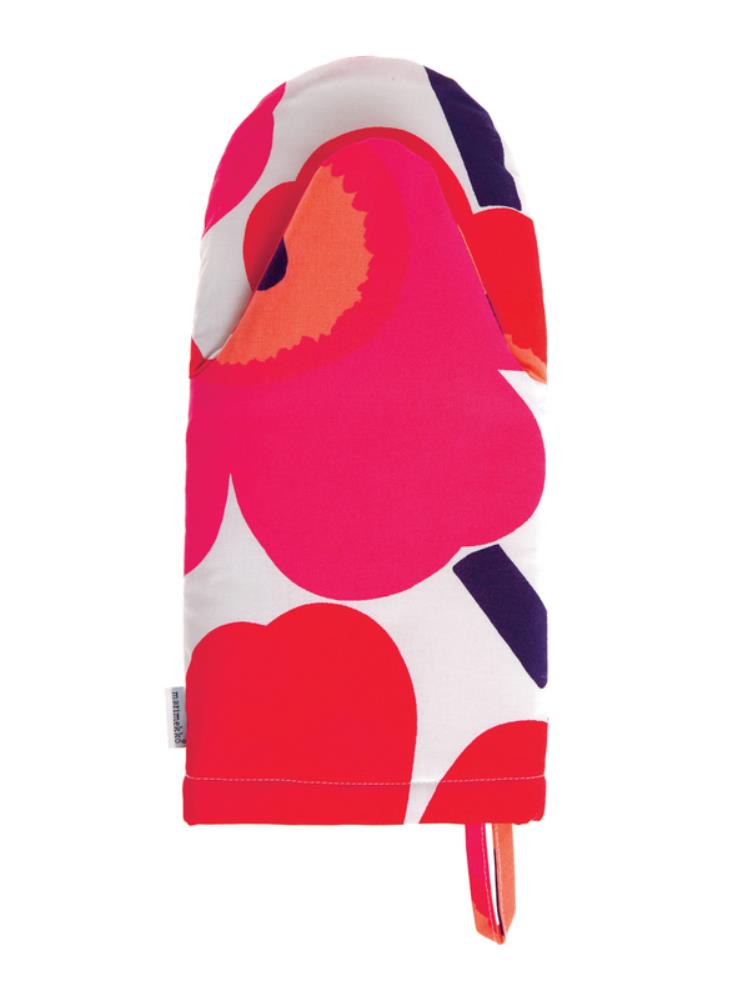 Pieni Unikko Oven Mitten in white, fuchsia, red
