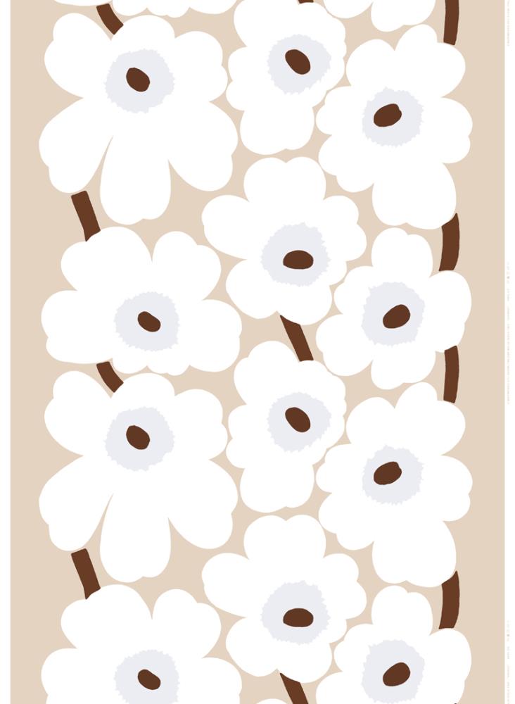 Unikko Linen Fabric in beige, white, brown