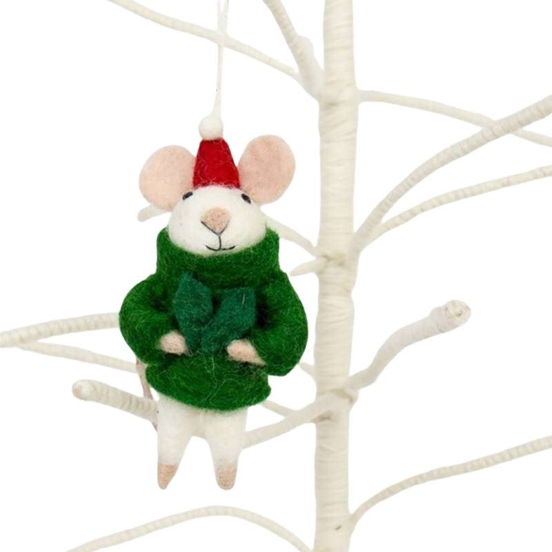 Mouse Santa Felted Ornament