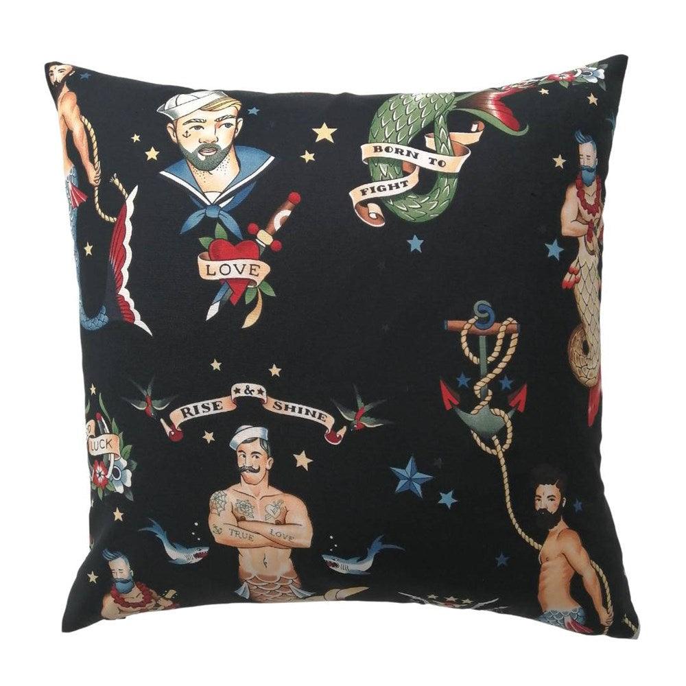 Rise and Shine Cushion Cover 45cm in black - Bolt of Cloth - Bolt of Cloth