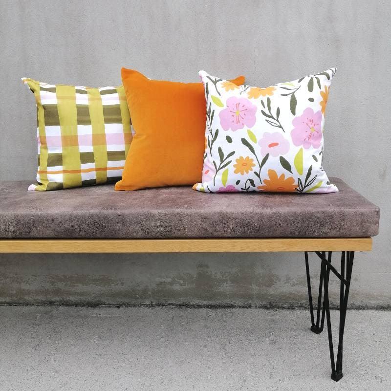 Velvet Cushion Cover 45cm with Linen Back in electric orange - Bolt of Cloth - Bolt of Cloth