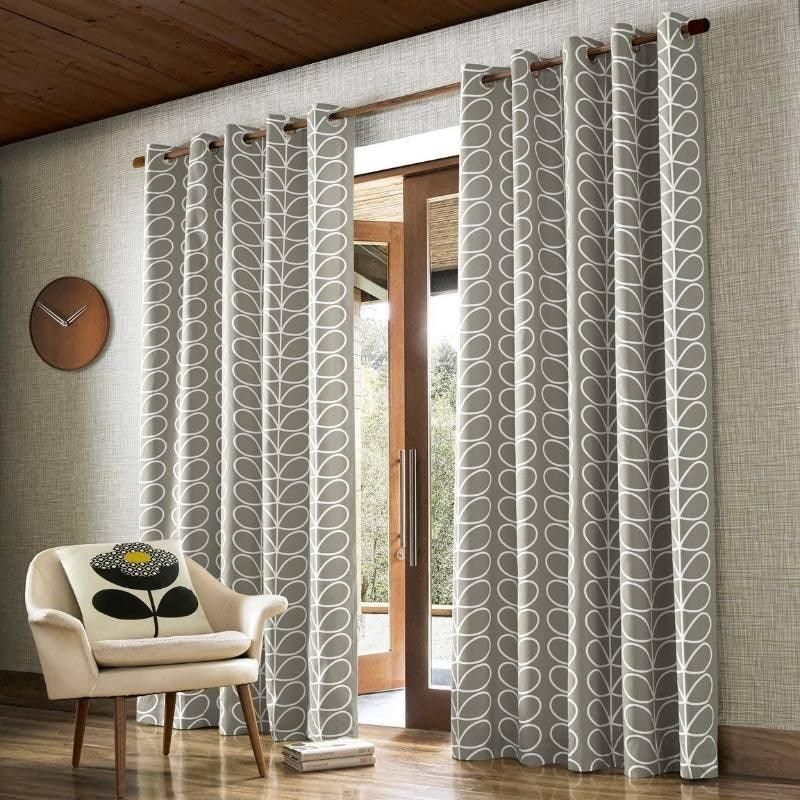 Linear Stem Eyelet Curtains in silver - Bolt of Cloth - Orla Kiely