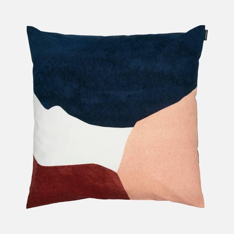 Pyykkipaiva Cushion Cover 50cm in white, blue, brown - Bolt of Cloth - Marimekko