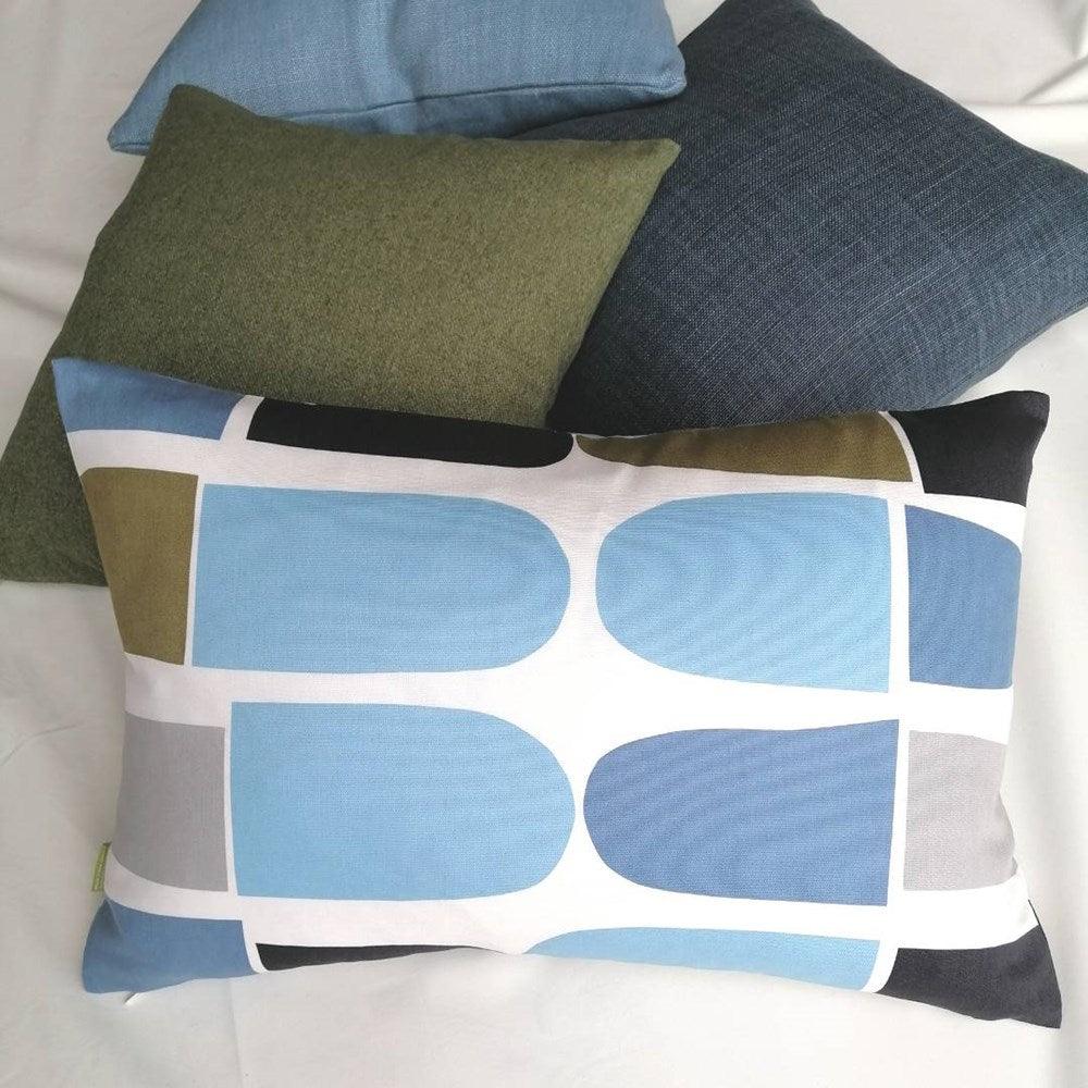 Pikku Jatski Cushion Cover 60x40cm in white, brown, blue - Bolt of Cloth - Marimekko