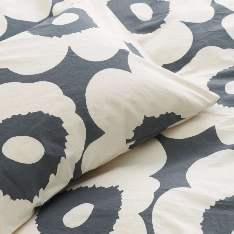 Unikko Pillowcase 50cm x 70-75cm in charcoal, off-white