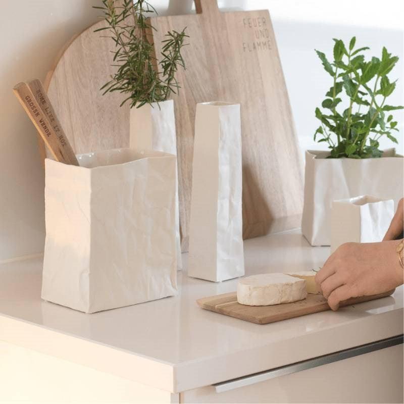 Rader Paper Bag Porcelain Vase Tall - Bolt of Cloth - Rader
