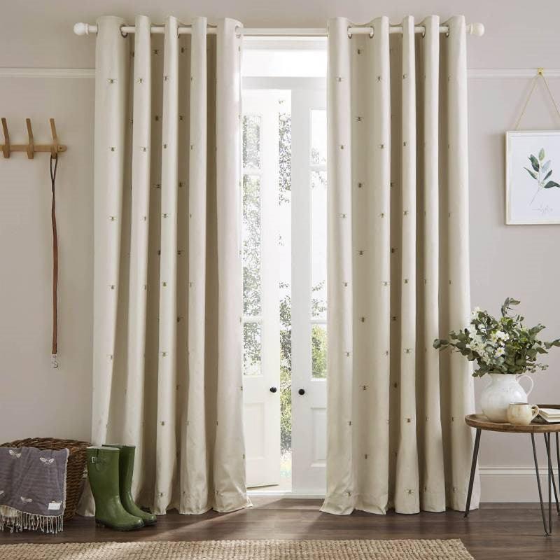 Bee Eyelet Curtains in oatmeal - Bolt of Cloth - Sophie Allport
