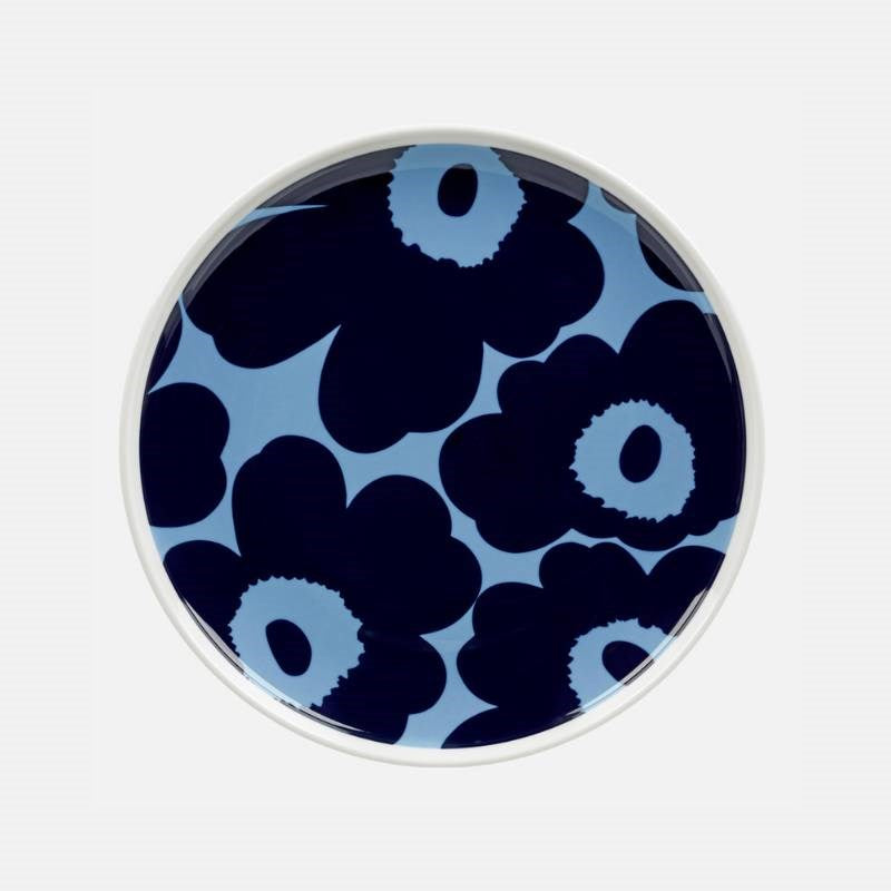 Unikko Plate 20cm in white, dark blue, light blue