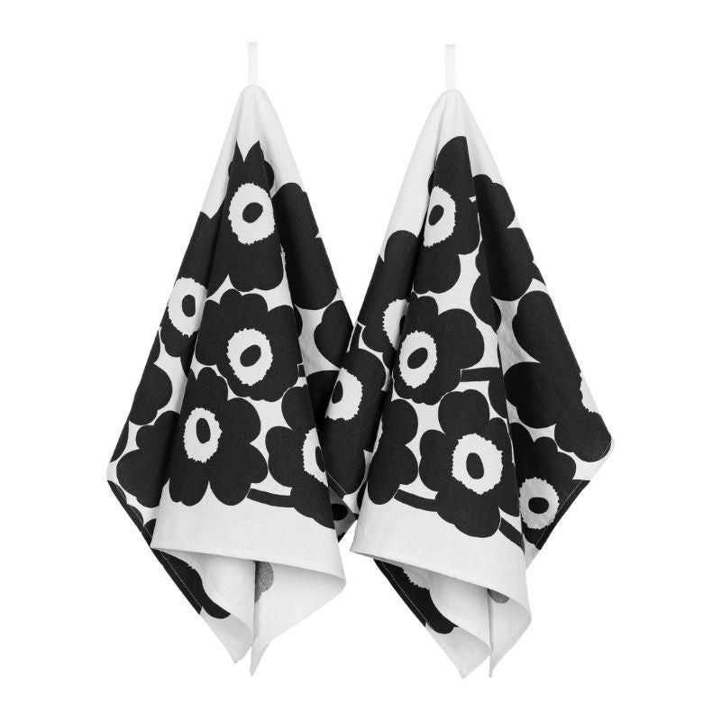 Unikko Tea Towel Pair in white, black