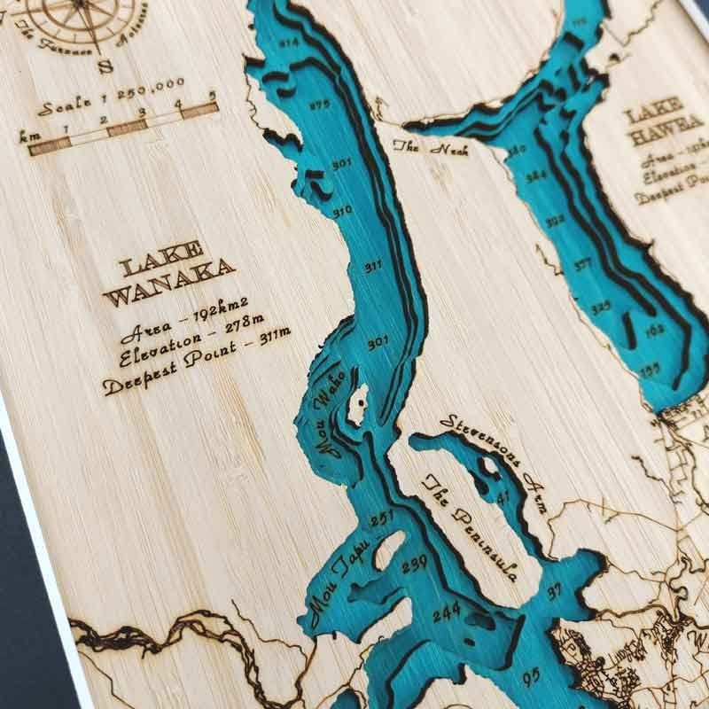 Lake Wanaka &amp; Lake Hawea 3D Wooden Map - Small
