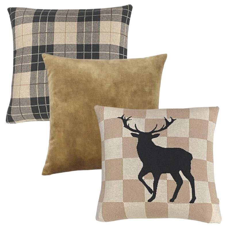 Deer on Check Knit 3 Cushion Bundle