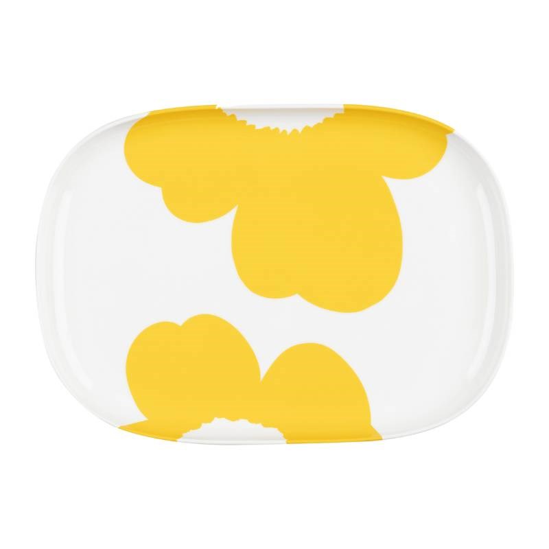 Iso Unikko Serving Dish 25x36cm in white, spring yellow