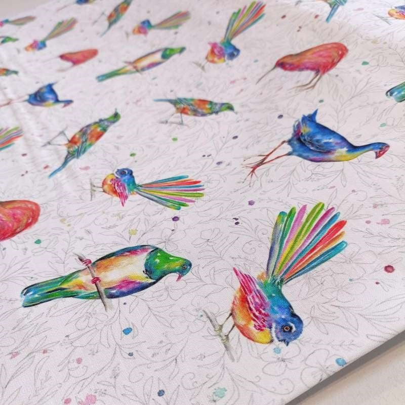 Splash of Colour Birds Fabric in white