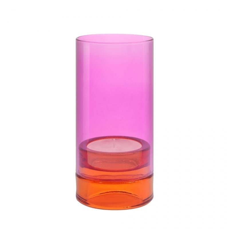 Glass Lantern in pink, orange