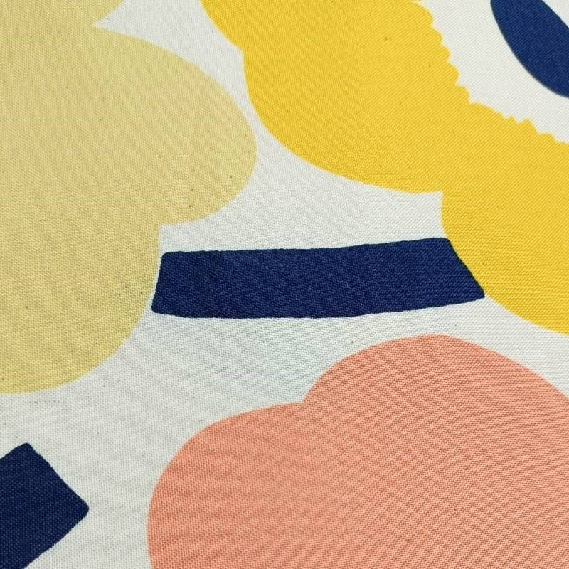 Pieni Unikko 2 Recycled Cotton Fabric in yellow, peach, dark blue