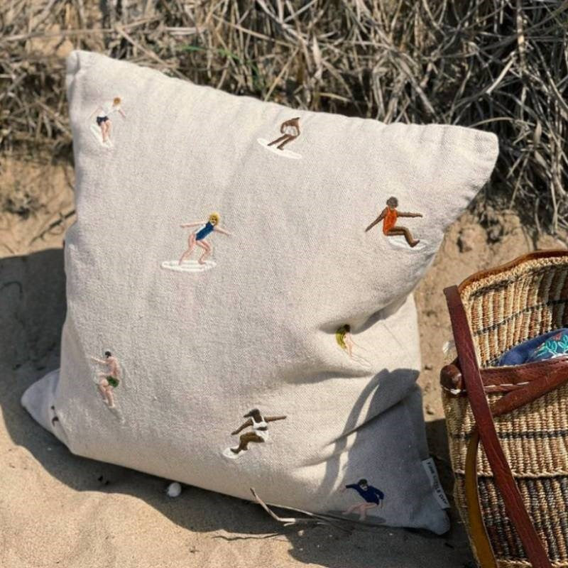 Surfers Embroidered Cushion Cover 48cm
