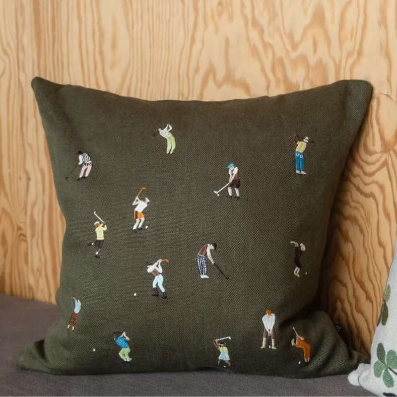 Golfers Embroidered Cushion Cover 48cm