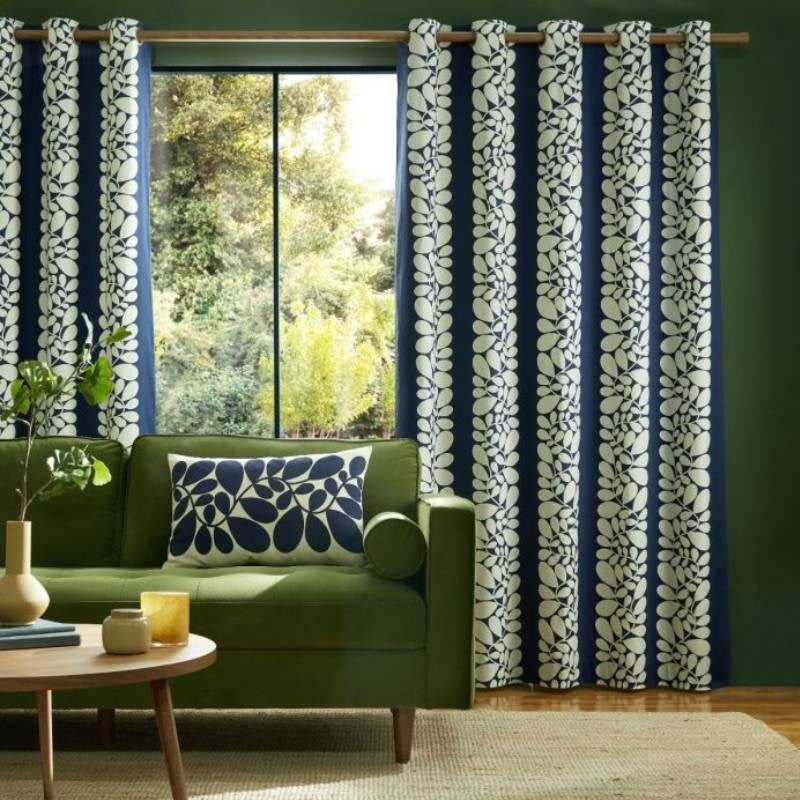 Sycamore Stripe Eyelet Curtains in space blue