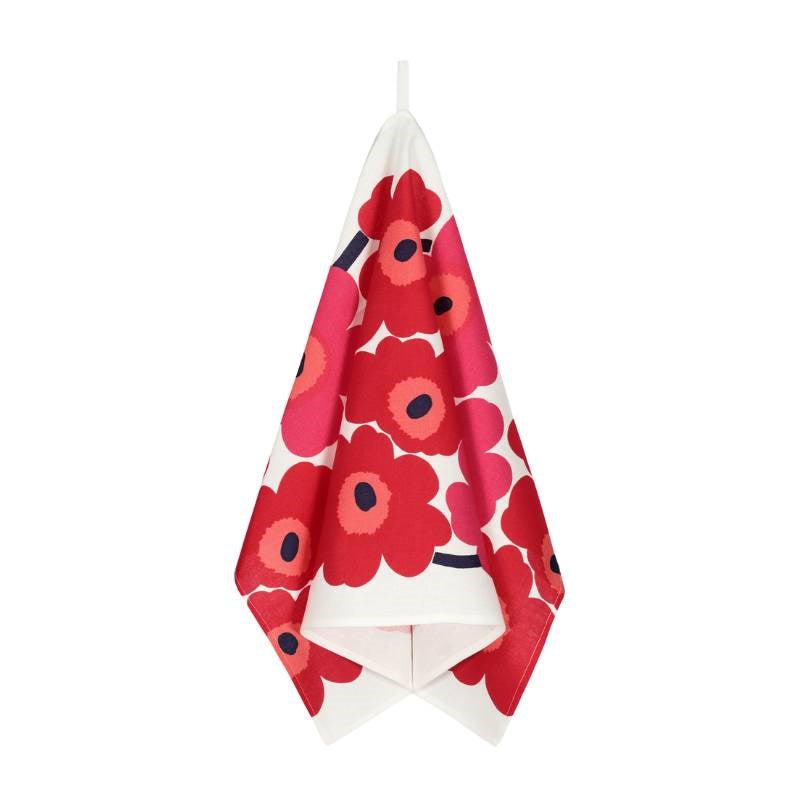 Unikko Tea Towel Pair in white, red