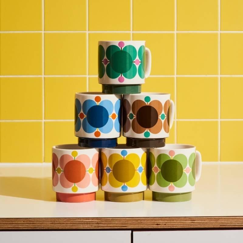 Atomic Flower Stackable Mugs - set of 4 - Bolt of Cloth - Orla Kiely